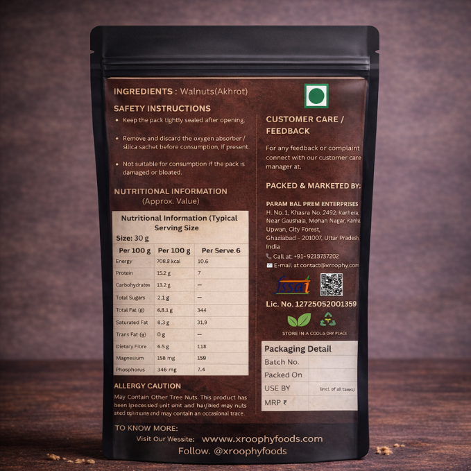 Xroophy Premium Walnuts Halves, Omega-Rich & Fresh